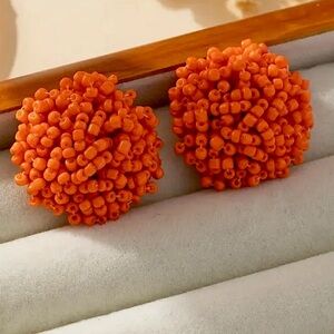 ⚜️3 for $30⚜️ Handcrafted Orange Seed Bead Stud Earring Neon Holiday Vaycay